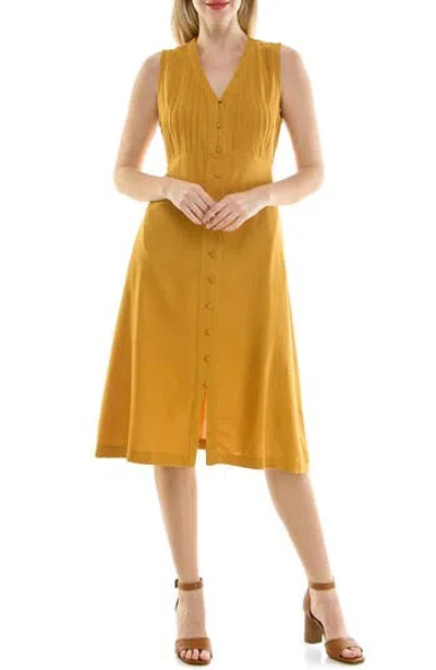 Nicole Miller Pintucked Sleeveless Midi Dress In Gold
