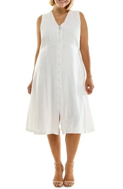 Nicole Miller Pintucked Sleeveless Midi Dress In Ivory