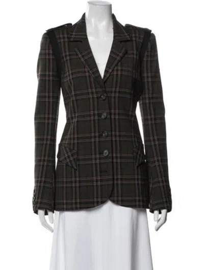 Pre-owned Nicole Miller Plaid Print Blazer In Green