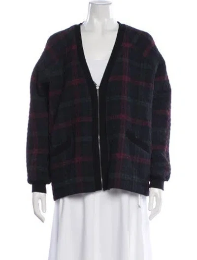 Pre-owned Nicole Miller Plaid Print Jacket In Blue