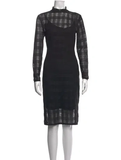 Pre-owned Nicole Miller Plaid Print Knee-length Dress In Black