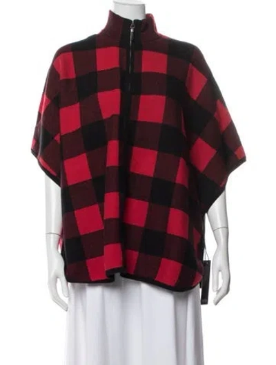 Pre-owned Nicole Miller Plaid Print Poncho In Red