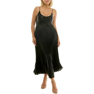 Nicole Miller Pleated Metallic Midi Dress In Black