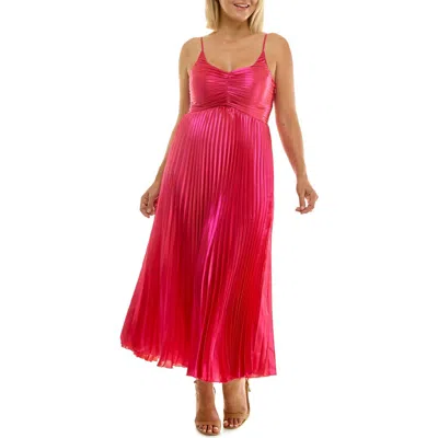 Nicole Miller Pleated Metallic Midi Dress In Pink