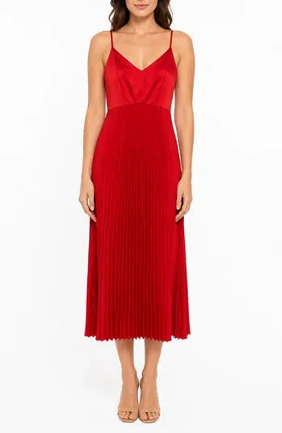 Nicole Miller Pleated Satin Midi Dress In True Red