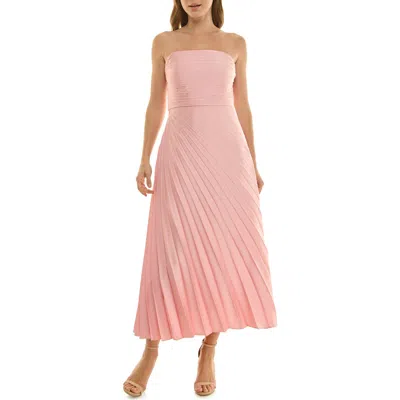 Nicole Miller Pleated Strapless Satin Cocktail Dress In Pink