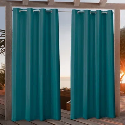 Nicole Miller Polyester Indoor/outdoor Grommet Top Curtain Panel Pair (set Of 2) In Turk Teal