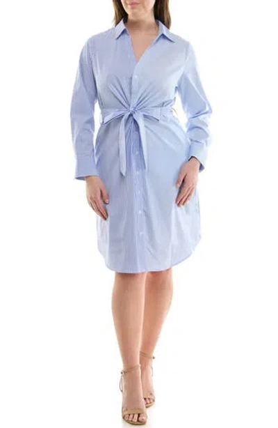 Nicole Miller Poplin Long Sleeve Shirtdress In Blue