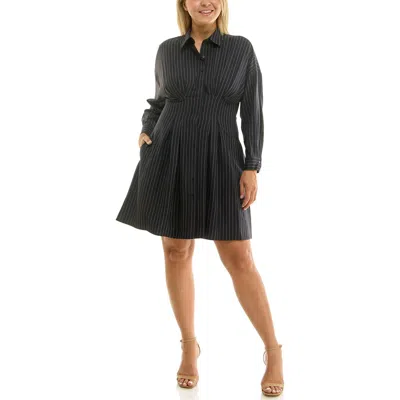 Nicole Miller Poplin Long Sleeve Shirtdress In Black
