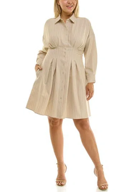 Nicole Miller Poplin Long Sleeve Shirtdress In Neutral