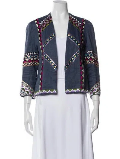 Pre-owned Nicole Miller Printed Blazer In Blue