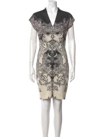 Pre-owned Nicole Miller Printed Knee-length Dress In Black