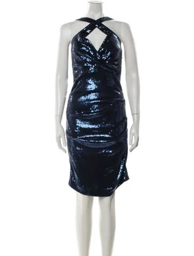 Pre-owned Nicole Miller Printed Knee-length Dress In Blue