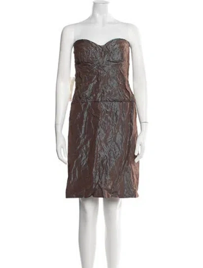Pre-owned Nicole Miller Printed Knee-length Dress In Brown