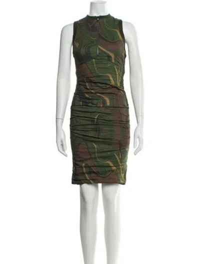 Pre-owned Nicole Miller Printed Knee-length Dress In Green