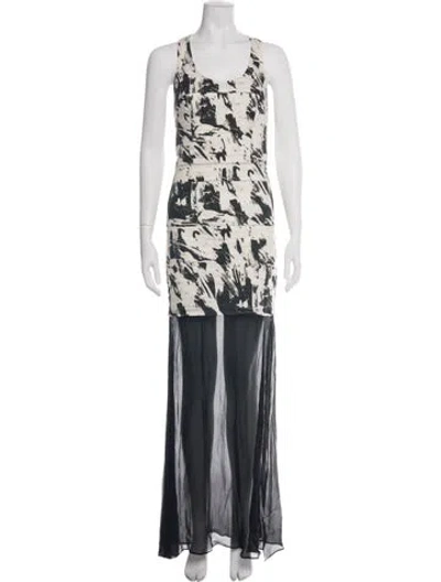 Pre-owned Nicole Miller Printed Long Dress In Black