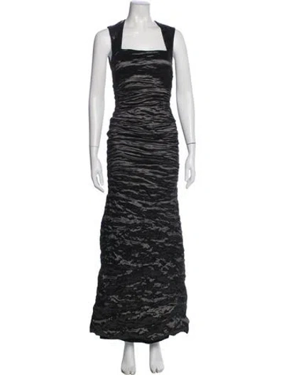 Pre-owned Nicole Miller Printed Long Dress In Black
