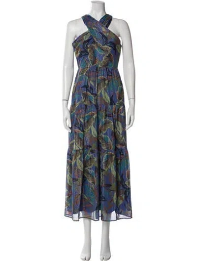 Pre-owned Nicole Miller Printed Long Dress In Blue