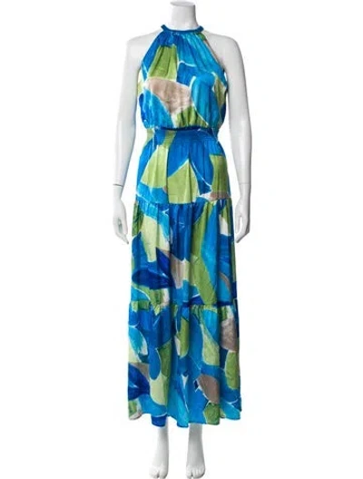 Pre-owned Nicole Miller Printed Long Dress In Blue