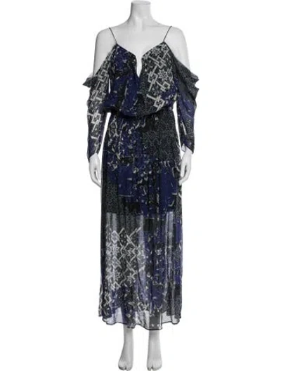 Pre-owned Nicole Miller Printed Long Dress In Blue