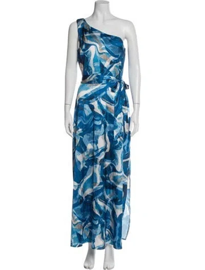 Pre-owned Nicole Miller Printed Long Dress In Blue