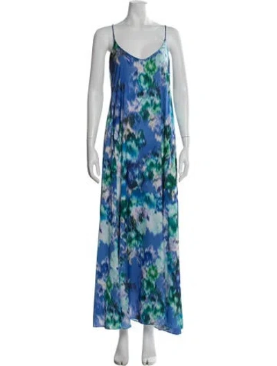Pre-owned Nicole Miller Printed Long Dress In Blue