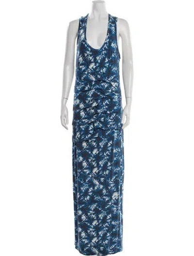 Pre-owned Nicole Miller Printed Long Dress In Blue