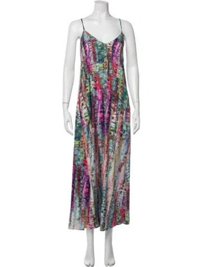 Pre-owned Nicole Miller Printed Long Dress In Blue