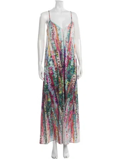 Pre-owned Nicole Miller Printed Long Dress In Blue/green