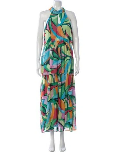 Pre-owned Nicole Miller Printed Long Dress In Green