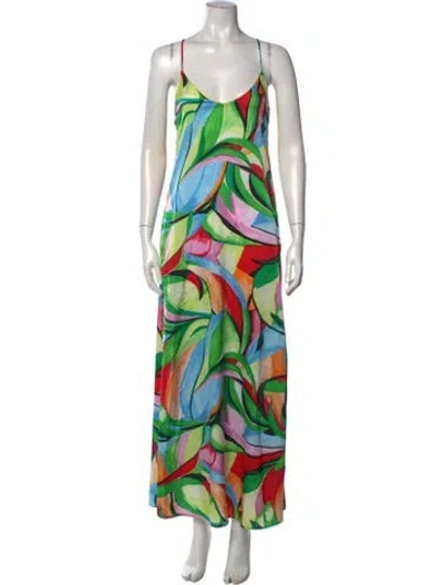 Pre-owned Nicole Miller Printed Long Dress In Green