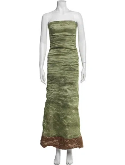 Pre-owned Nicole Miller Printed Long Dress In Green