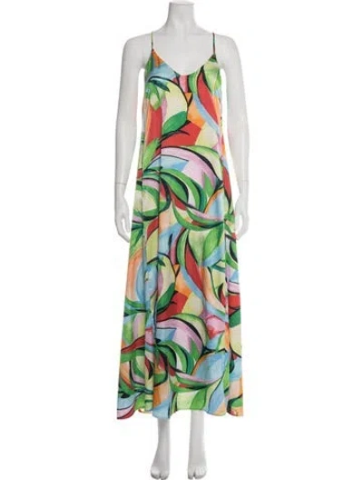 Pre-owned Nicole Miller Printed Long Dress In Green