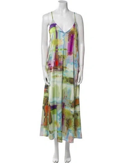 Pre-owned Nicole Miller Printed Long Dress In Multi
