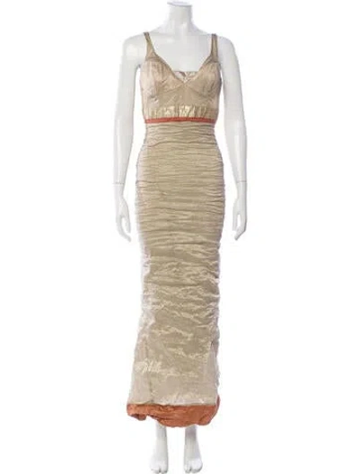 Pre-owned Nicole Miller Printed Long Dress In Neutrals
