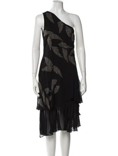 Pre-owned Nicole Miller Printed Midi Length Dress In Black