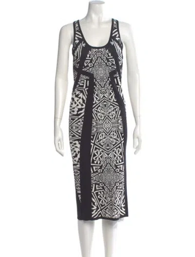 Pre-owned Nicole Miller Printed Midi Length Dress In Black
