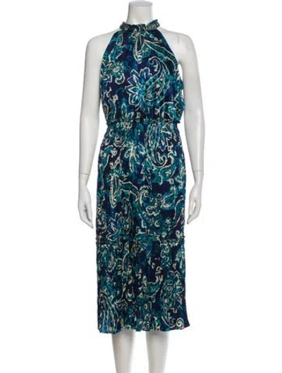 Pre-owned Nicole Miller Printed Midi Length Dress In Blue