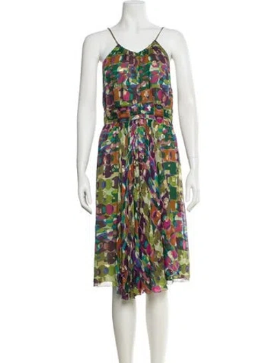 Pre-owned Nicole Miller Printed Midi Length Dress In Green