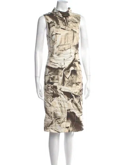 Pre-owned Nicole Miller Printed Midi Length Dress In Neutral
