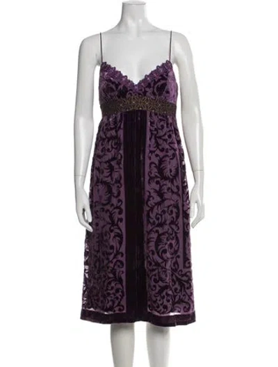 Pre-owned Nicole Miller Printed Midi Length Dress In Purple