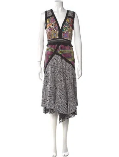 Pre-owned Nicole Miller Printed Midi Length Dress W/ Tags In Black