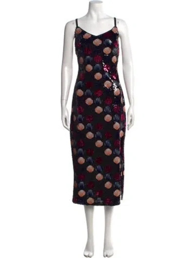 Pre-owned Nicole Miller Printed Midi Length Dress W/ Tags In Black