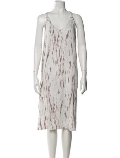 Pre-owned Nicole Miller Printed Midi Length Dress In White