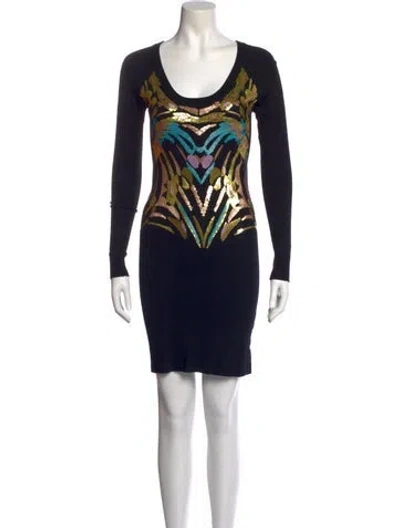 Pre-owned Nicole Miller Printed Mini Dress In Black