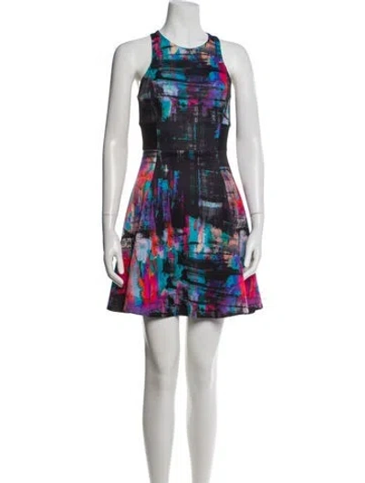 Pre-owned Nicole Miller Printed Mini Dress In Black