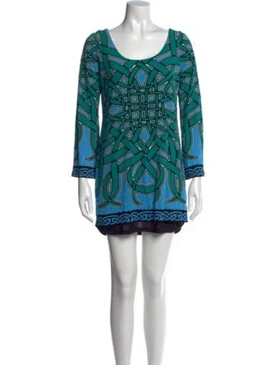 Pre-owned Nicole Miller Printed Mini Dress In Blue