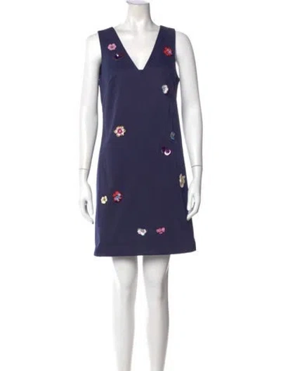 Pre-owned Nicole Miller Printed Mini Dress In Blue