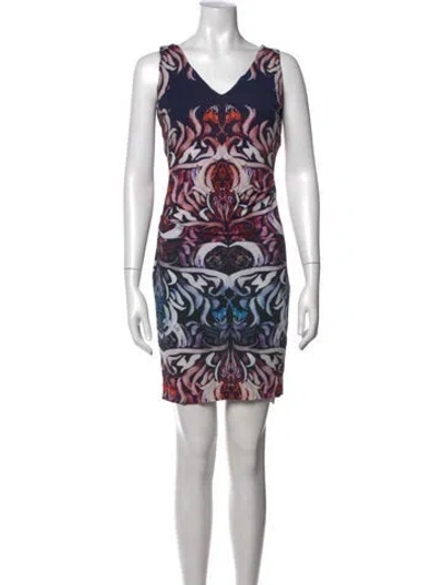 Pre-owned Nicole Miller Printed Mini Dress In Blue