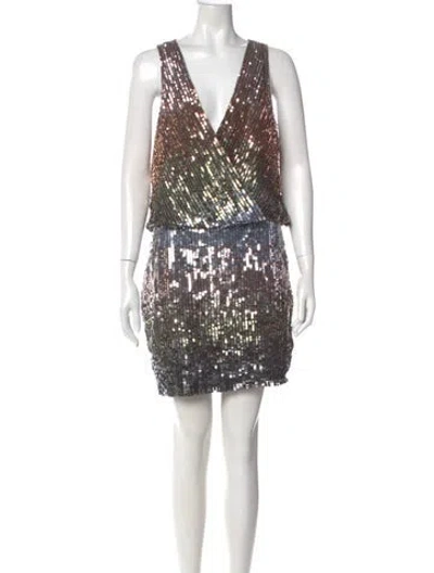 Pre-owned Nicole Miller Printed Mini Dress In Gray
